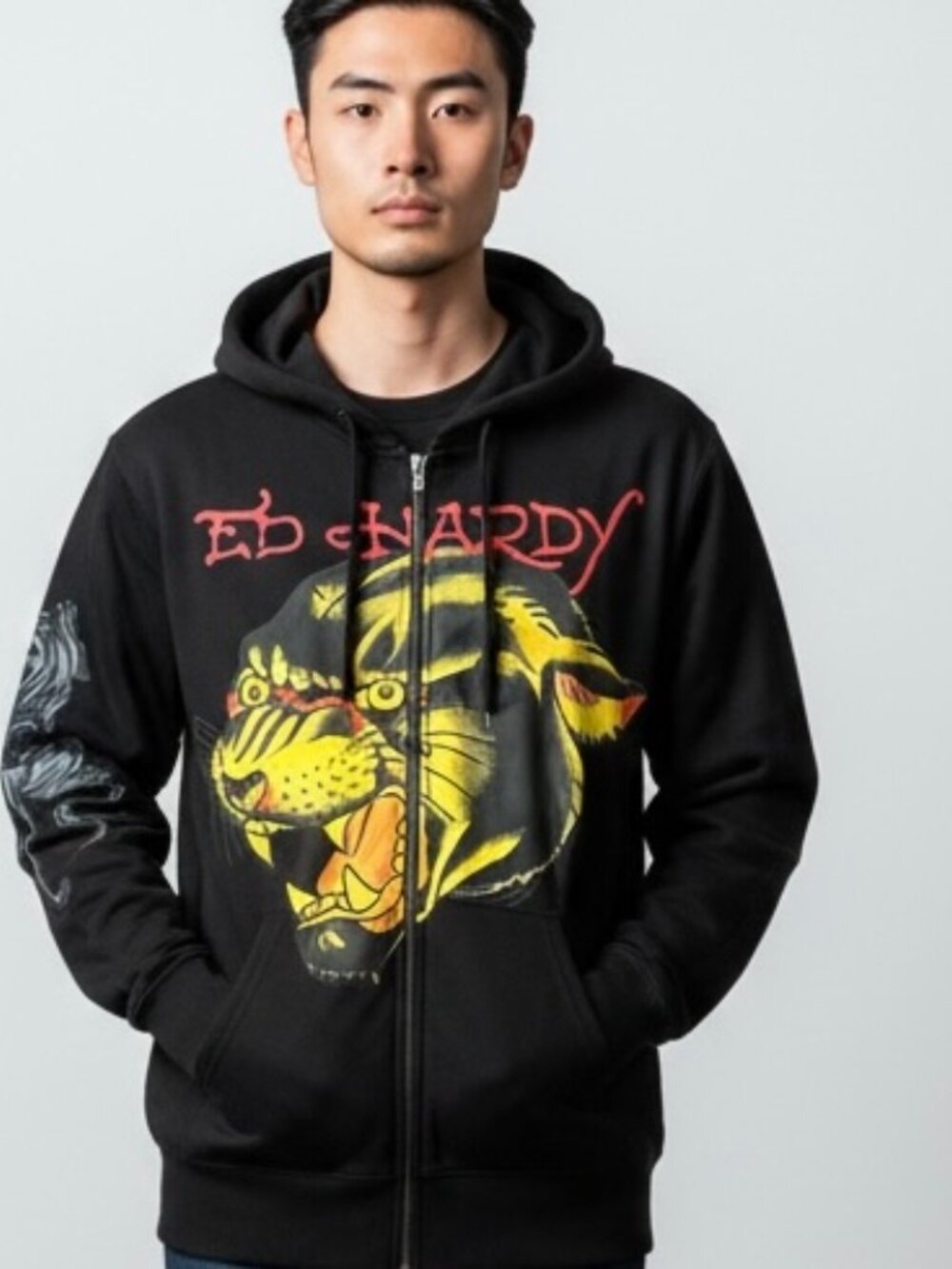 NEW Ed Hardy Panther Hoodie Men’s XL Black Zip Front NWT